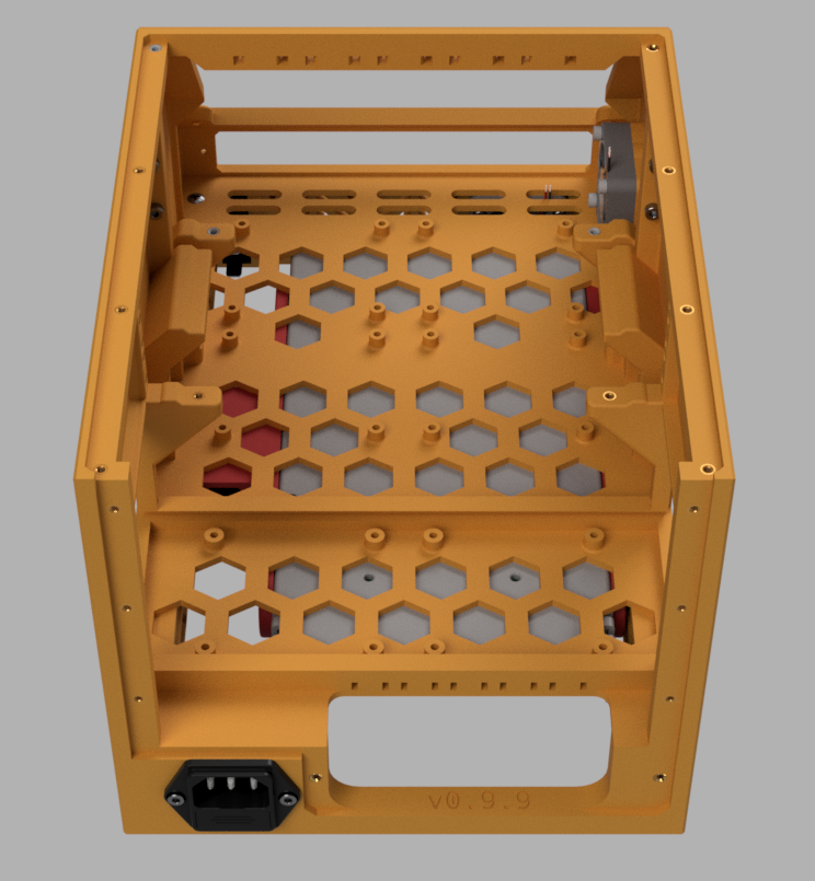 render of an OmniBox Core from the rear without any panels installed